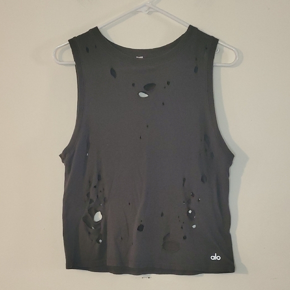 ALO Yoga Harley Distressed Muscle Tank Size XS Anthracite - Picture 1 of 10